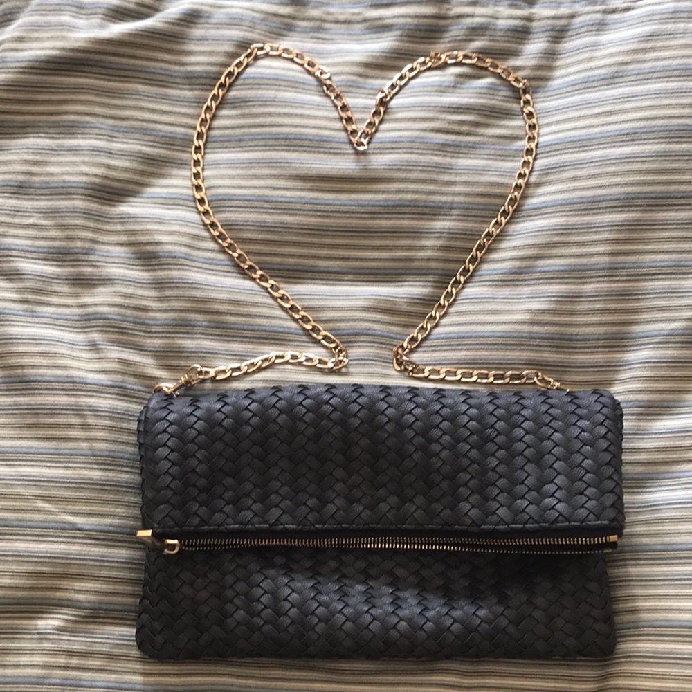 Deux Lux Woven Black Leather Crossbody/Clutch